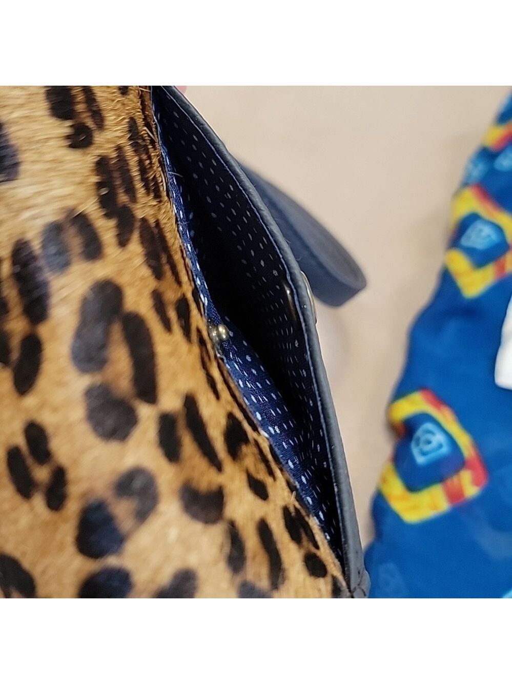 Soruka Gia Blue & Leopard Print Upcycled Leather Crossbody Bag OOAK NWT - Picture 8 of 13